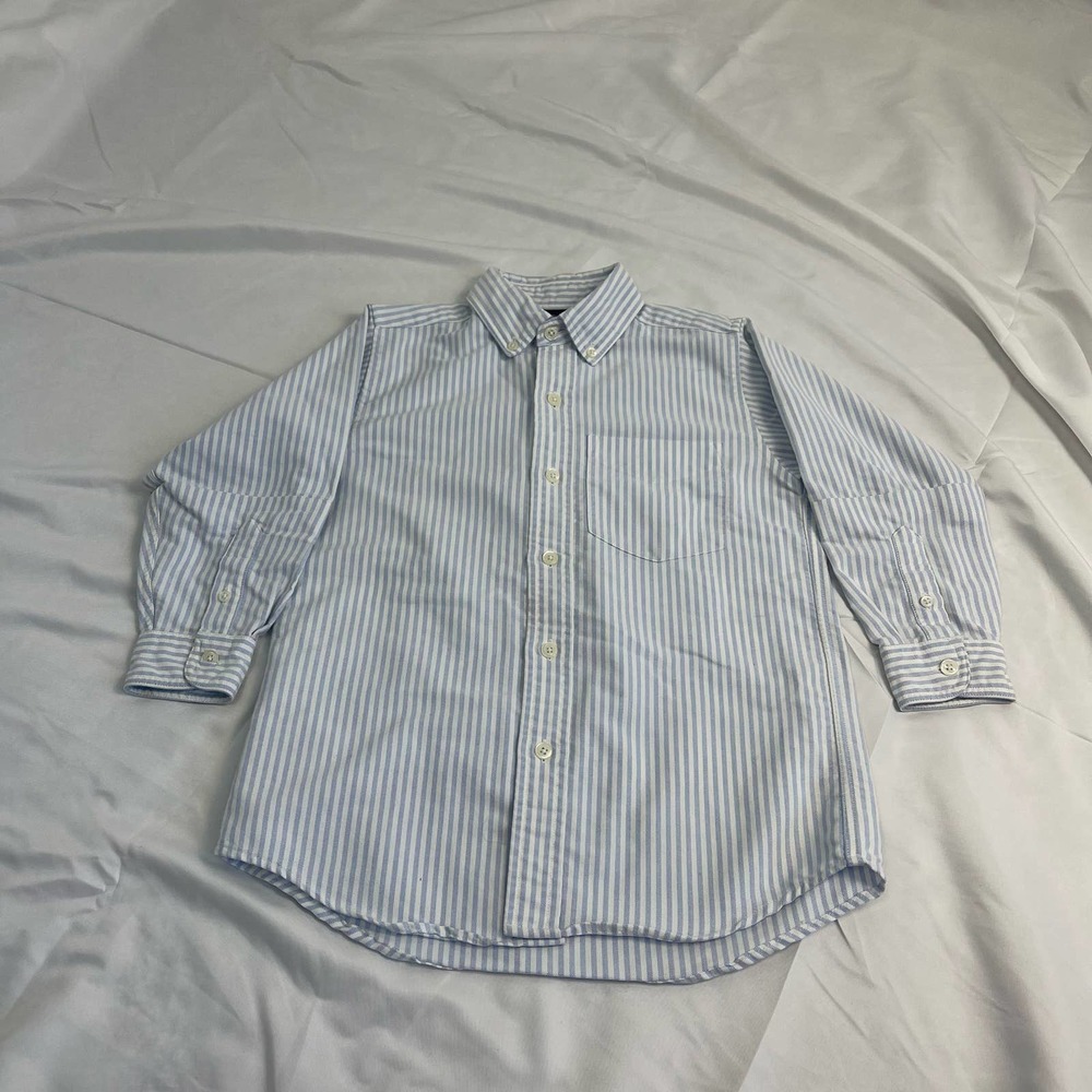 Lands' End Boys Blue and White Striped Button-Down Shirt